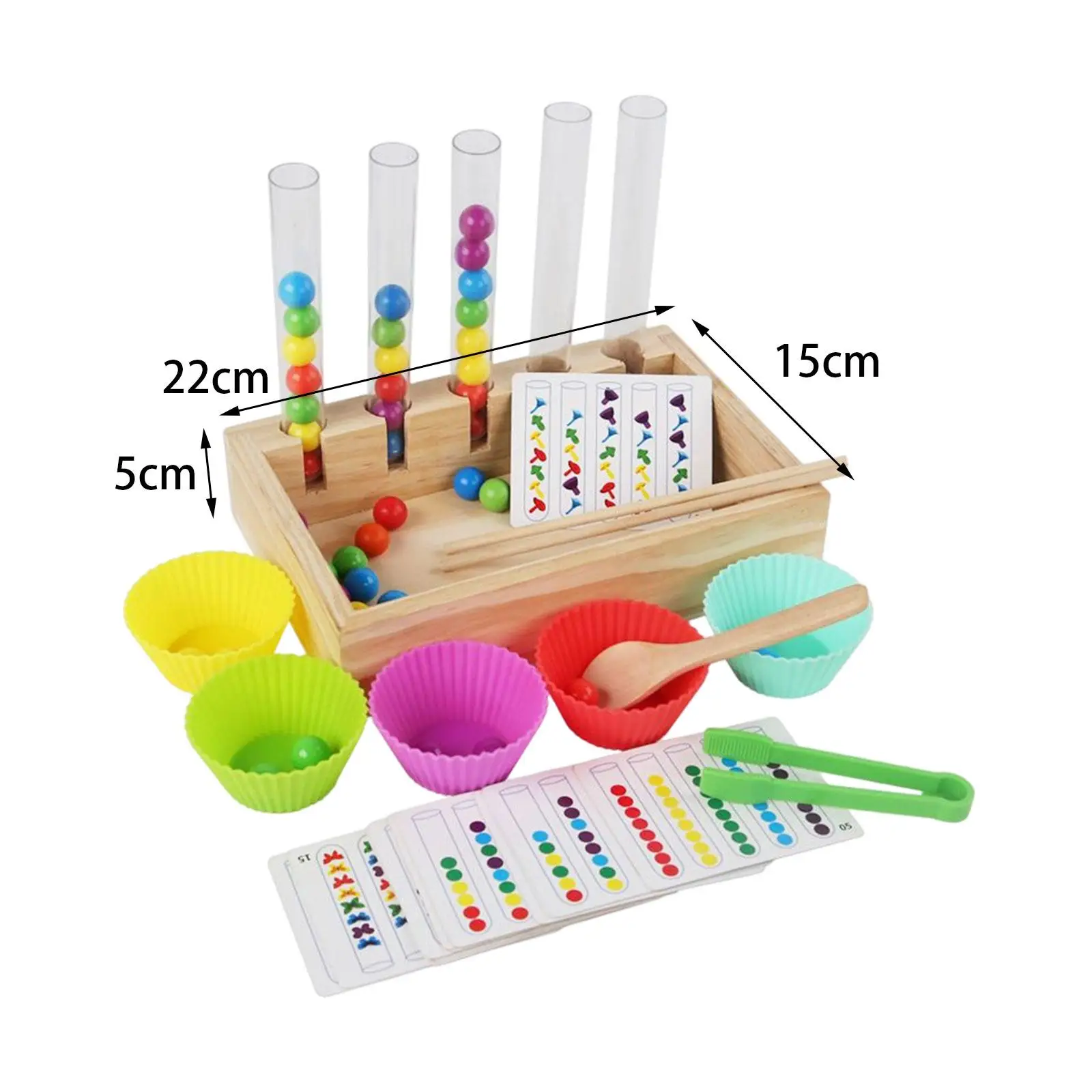 Test Tube Toy Clip Bead Game, Wooden Peg Board Game Montessori Toy with 5 Balls 5 cup, Preschool Learning Toy for Toddler