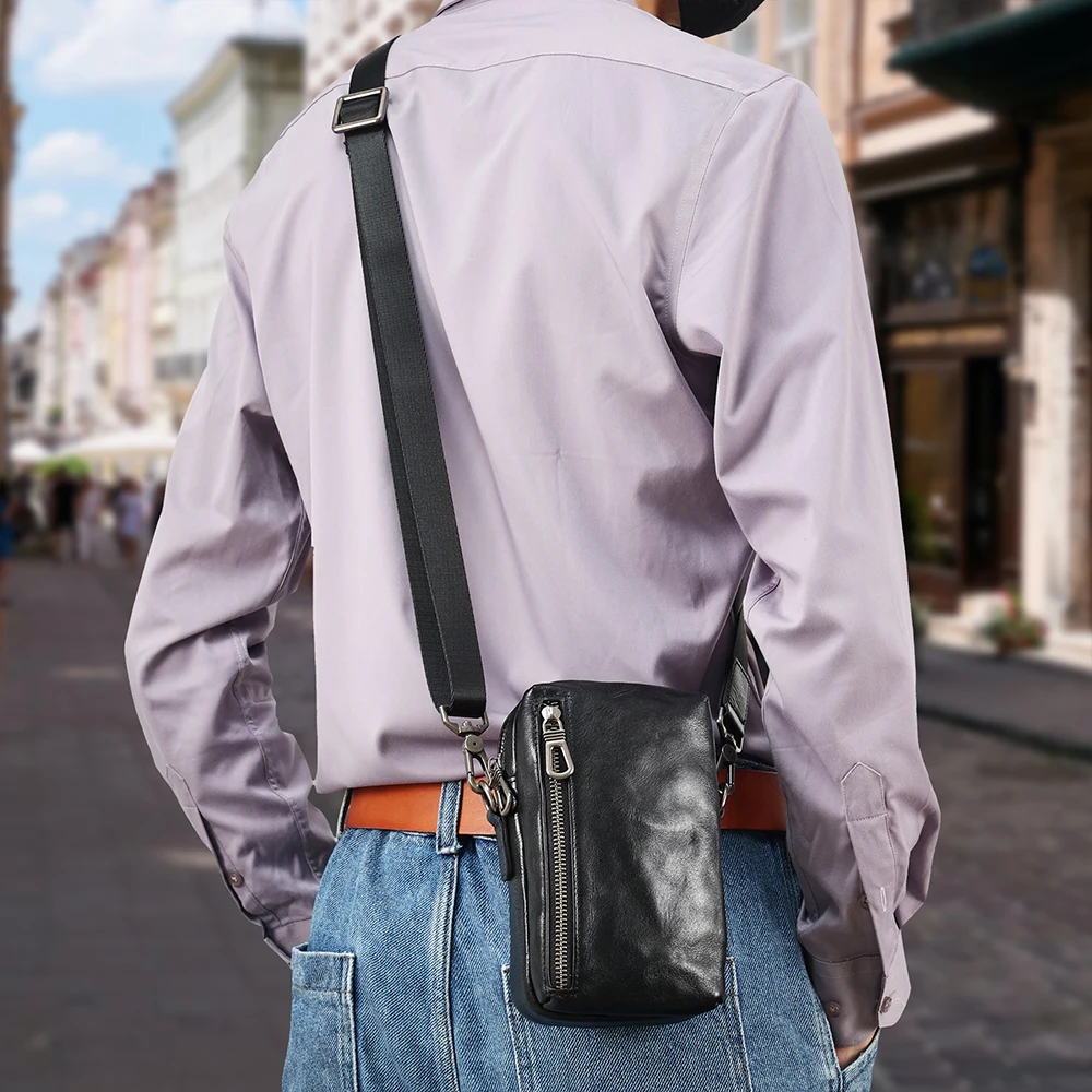 Top layer cowhide commuting crossbody single shoulder bag multifunctional waist bag trendy brand fashionable men's bag