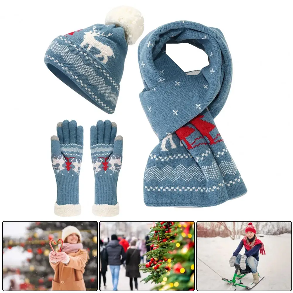 Świąteczna czapka Szalik Rękawiczki Zestaw czapek Szalik Rękawiczki Zestaw zimowy Outdoor Cycling Zestaw Elk Tree Pattern Beanie Scarf Rękawiczki dla mężczyzn