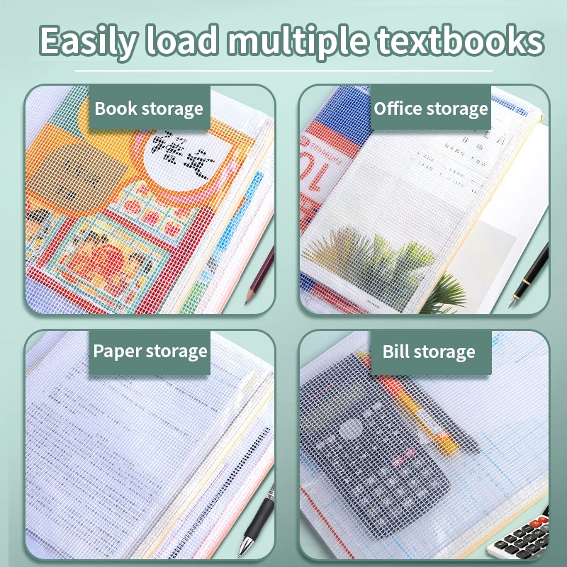 5-30pcs Multipurpose Mesh Zipper Pouch A5 Document Bag A4 File Folders Pencil Storage Bags For School Stationery Office Supplies