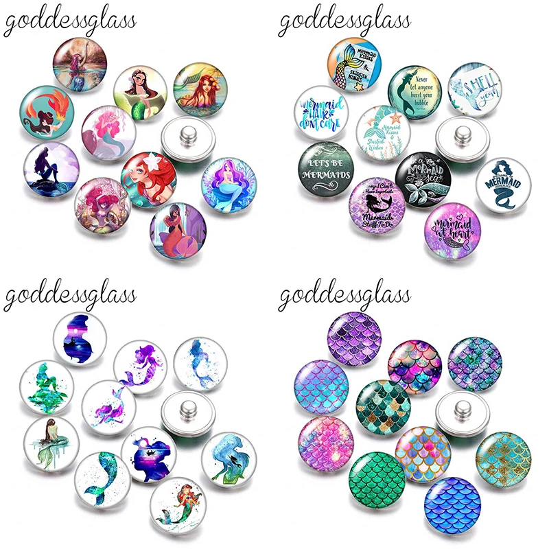 

New Love Mermaid fish scales patterns 10pcs mix Round photo 12mm/18mm snap buttons for 12mm/18mm snap jewelry DIY findings