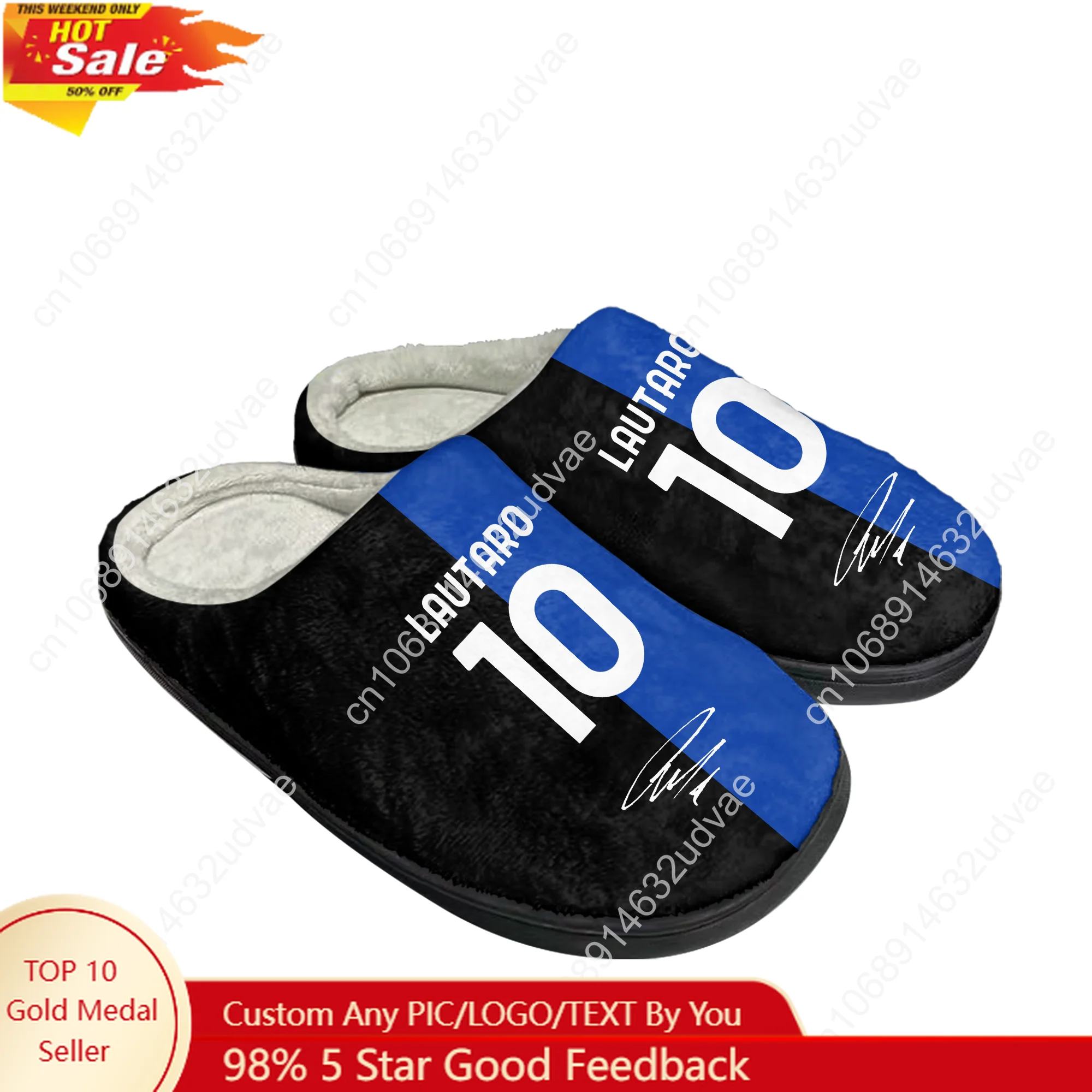 

Lautaro No.10 Cotton Slippers Mens Womens Keep Warm Shoes Argentina Soccer Star Home Plush Footwear Custom Made Thermal Slipper