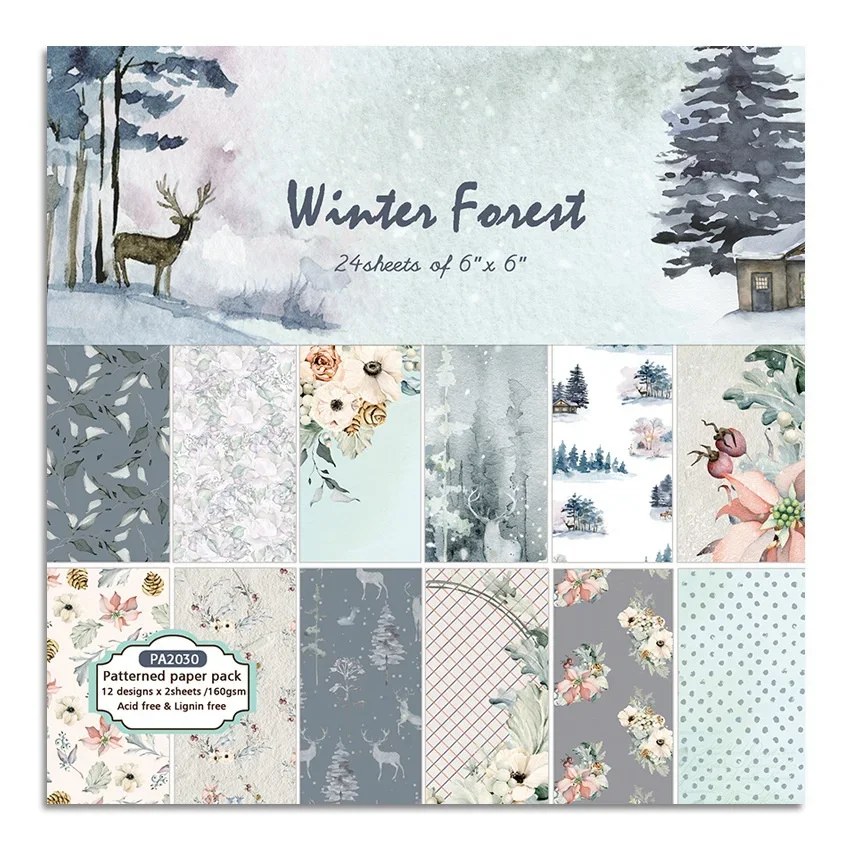 24 Sheets Winter Forest Craft Paper Pads Cutting Dies Art Background Origami Scrapbooking Card Making