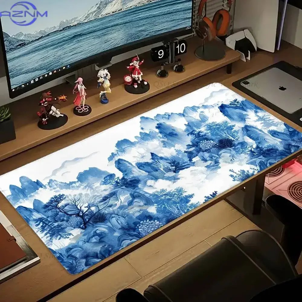 Blue And White Porcelain Landscape Mousepad Non-slip Suitable For Office Computers Laptops E-sports Game Desk Mats XXL Keyboard