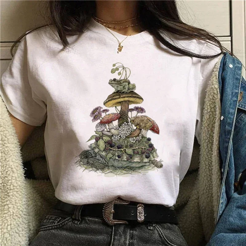 

Винтажная футболка, одежда, Забавный принт, трендовая летняя модная футболка в стиле 90-х с коротким рукавом и мультяшным рисунком лягушки, базовая футболка, Белый Топ