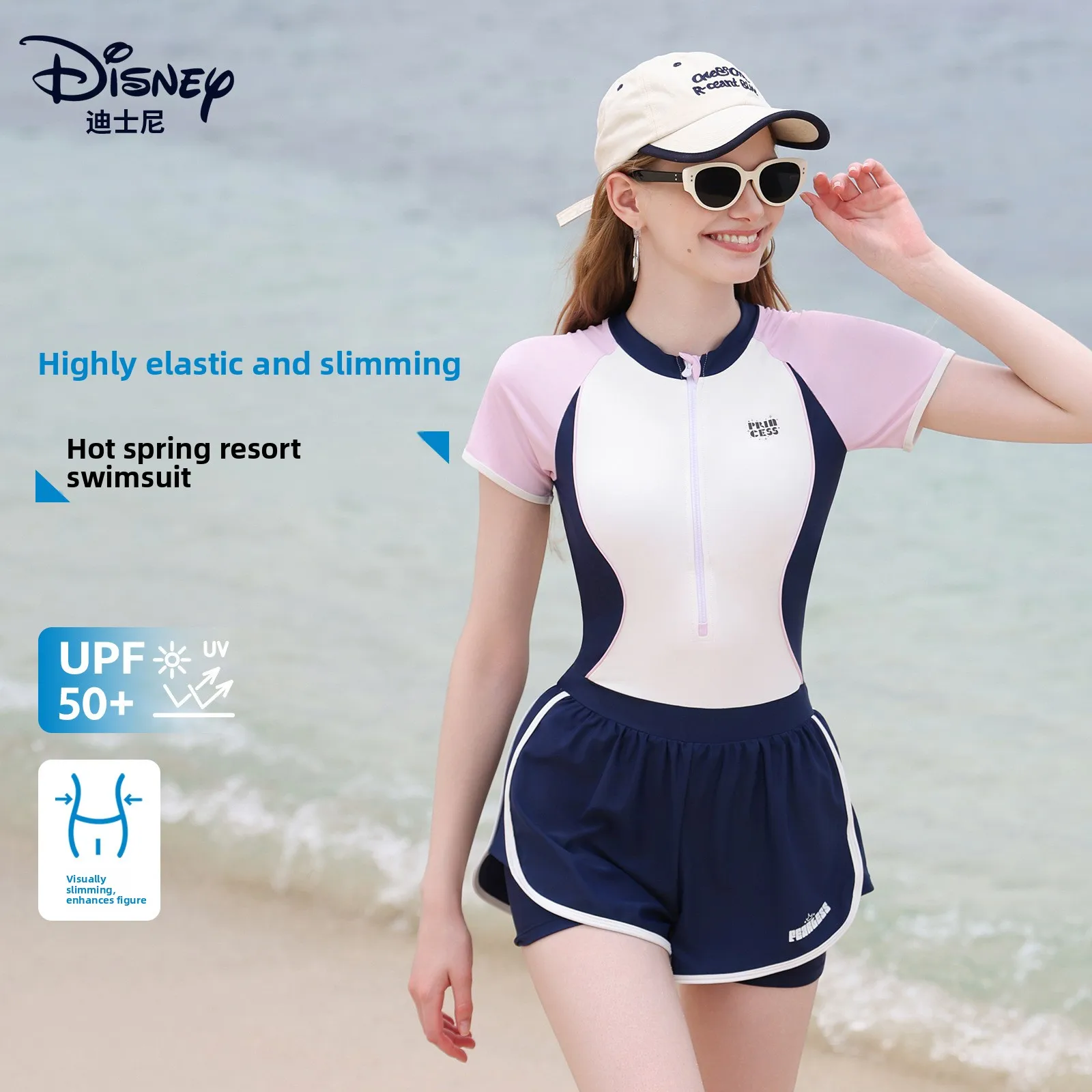 Traje de baño de Disney para mujer, cubierta para el vientre y traje de baño conservador fino de una pieza, traje de baño para vacaciones en la playa en aguas termales
