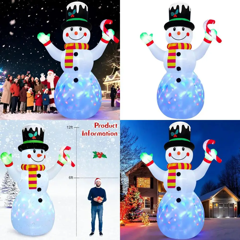

12-Foot Tall Snowman Inflatable Outdoor Christmas Decoration with Colorful Rotating LED Lights
