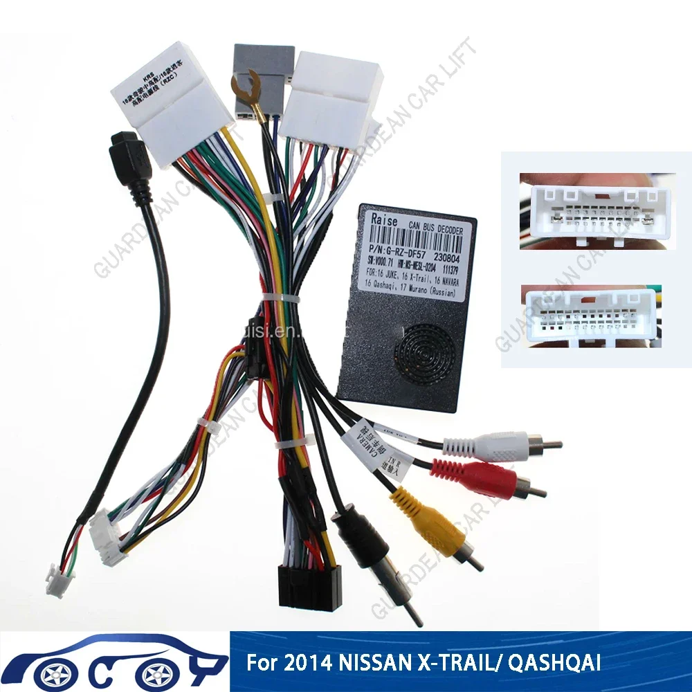 Car Radio Wiring Cable For Nissan X-Trail /Qashqai 2016+  360° Camear 16Pin Harness Adapter With CANBUS Android Stereo Plug Deco