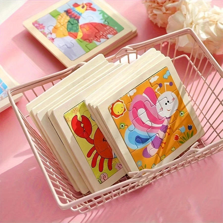 Puzzle Piece Wooden Children Cartoon Animal Transportation Pattern Puzzle Toy For Early Childhood Education 3-7 Years Old