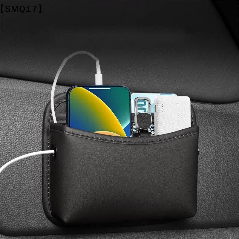 PU Leather Car Organizer Pocket Bag For Collecting Bag Cards Phone Key Paste Box Self Adhesive Car Storage Pocket【SMQ】