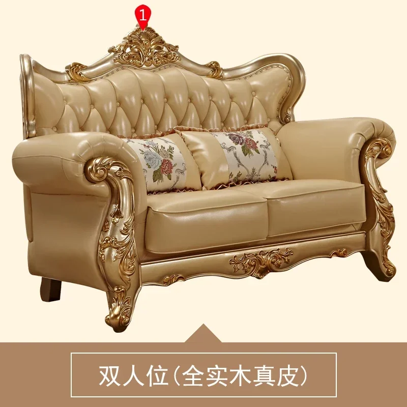 

A38 Европейский кожаный диван, американский роскошный высококачественный диван из массива дерева с резьбой по цветку, мебель для квартиры размера дивана