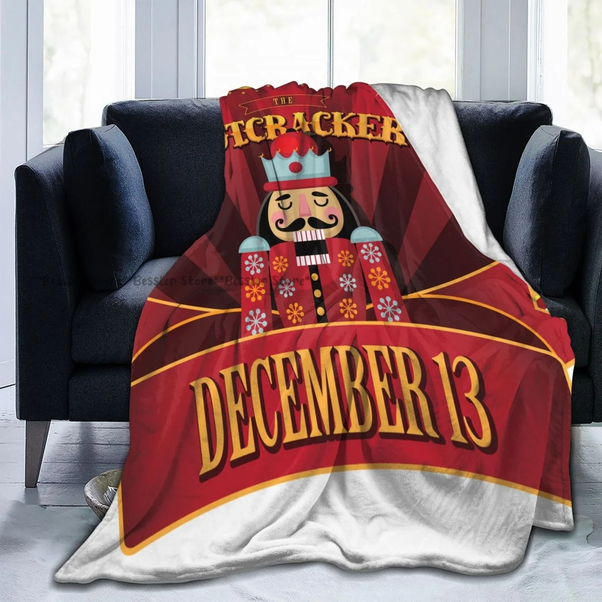 Flannel Blanket Christmas Nutcracker Retro Marquee Light Wash Warm Soft Blanket Throw on Sofa Bed Travel Patchwork