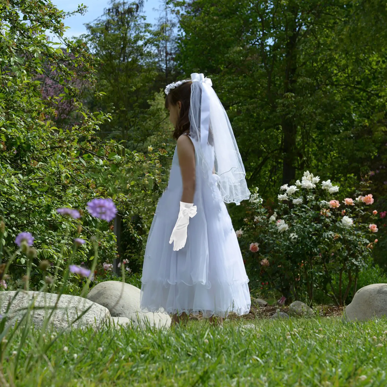 

1Pair 's Gloves Flower Bow Dress Style Soft Comfortable Winter Wear Bridal Gloves Butterfly Accessories