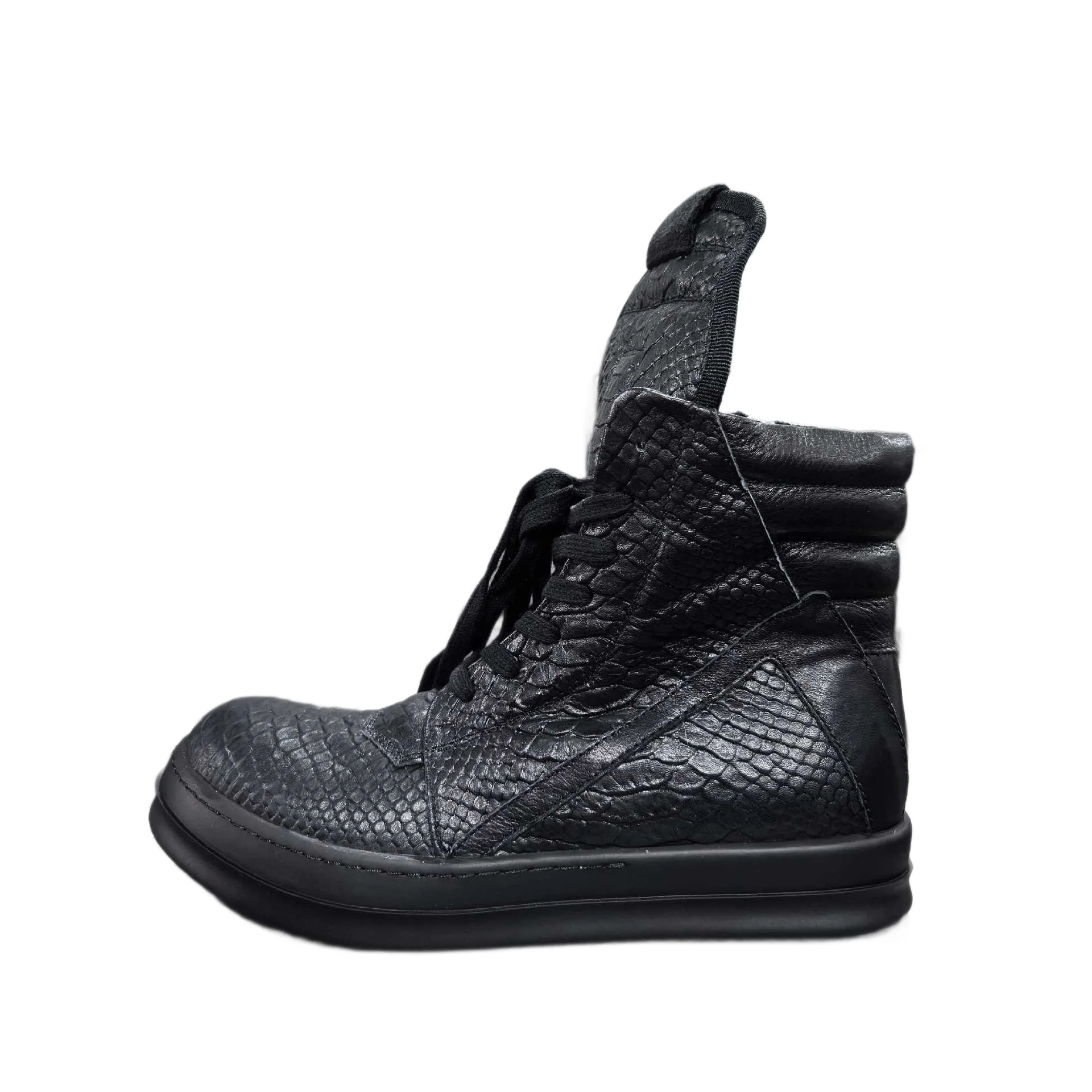 Black Python Embossed Genuine Leather High Top Sneakers Men's Ankle Boot Zipper Casual Fashion Designer Women's Shoes