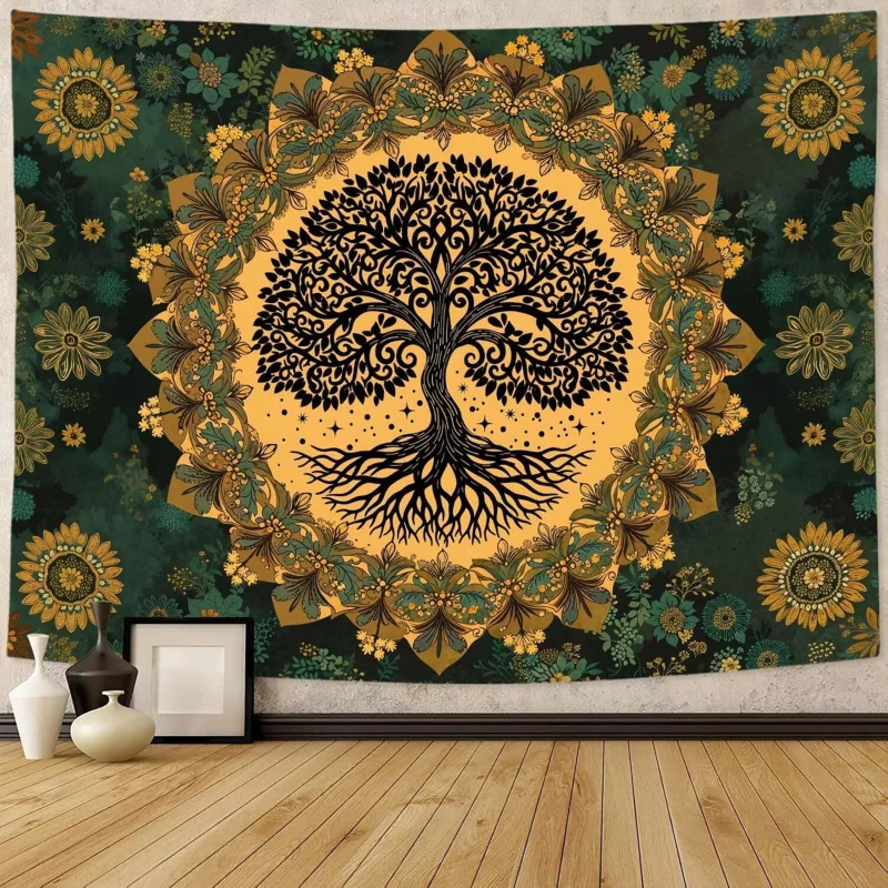 VIKAMA Lebensbaum-Wandteppich, Retro-Boho-Mandala-Wandteppich, geeignet für Schlafzimmerdekoration, im Retro-Stil
