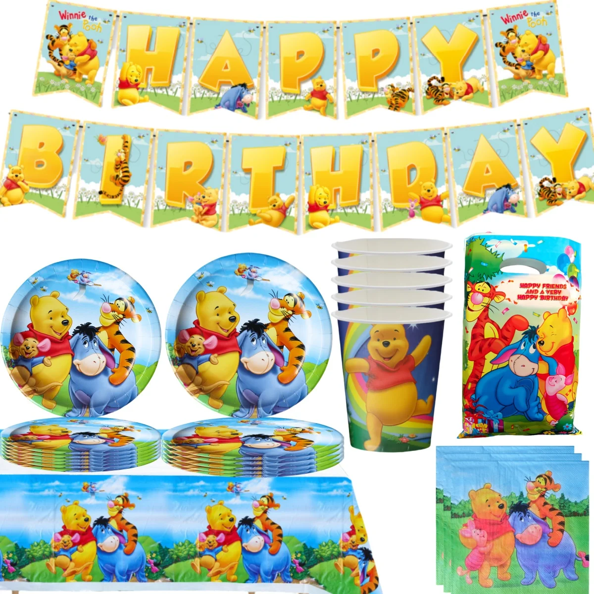 

Disney Winnie the Pooh 20pepole Disposable Tableware set Birthday Party Decoration Tablecloth Plate Kids Favors Party Supplies