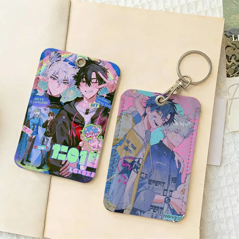 Anime Game L-Link Click Rectangle ID Card Case Keychain Access Card Bag Key Tag Ring Leather Card Holder Key Ring Access