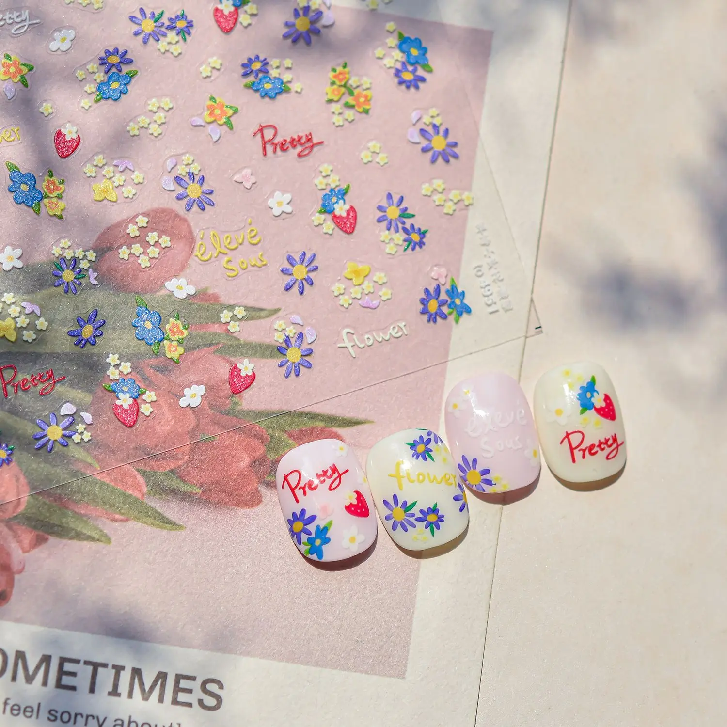 

Sweet Strawberry Mini Flower Nail Art Stickers Japanese Flower Self Adhesive Stickers Press On Nails Decoration 3D Decals 1pcs