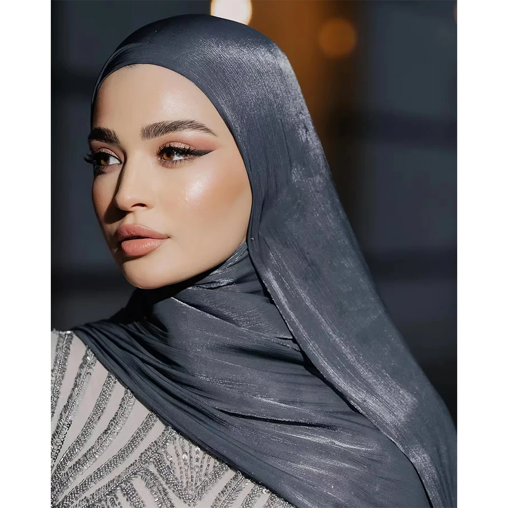 Premium Muslim Pleated Shimmer Chiffon Hijab Malaysian Women Long Shawl Chiffon Crinkle Shawl Female Islamic Headscarf