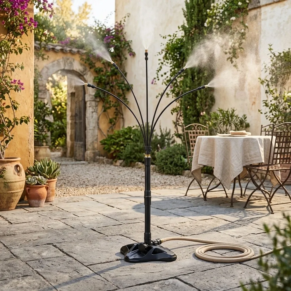 Garden Cooling Sprayer with Adjustable Standing Design Atomizing Nozzle System and 4 Bendable Shape Memory Tubes
