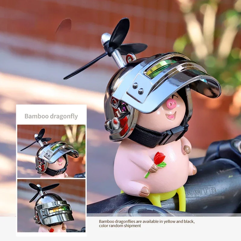 Little Pink Pig with Rose Helmet Propeller Bike Ornaments Electric Bike Motorcycle MTB Bicycle Decorations with Bandage