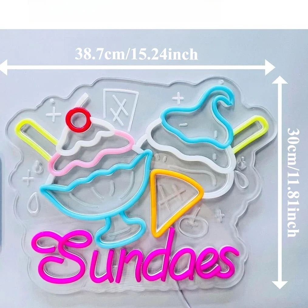 Ice Cream LED Neon Light Sundaes Neon Sign for Dessert Shop Café Yogurt Store Home Restaurant Milk Tea Shop Decor USB Dimmable