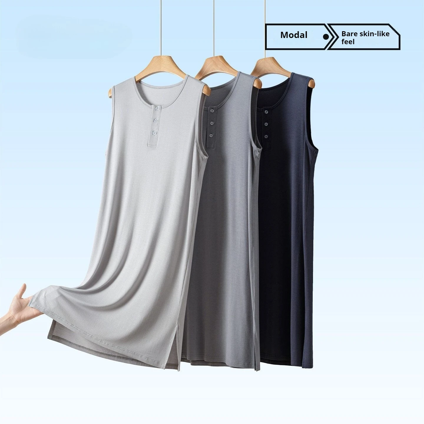 Men's Nightgown  Plus Size Loose Sleeveless Long Modal Ice Silk Smooth Home Nightwear view 2