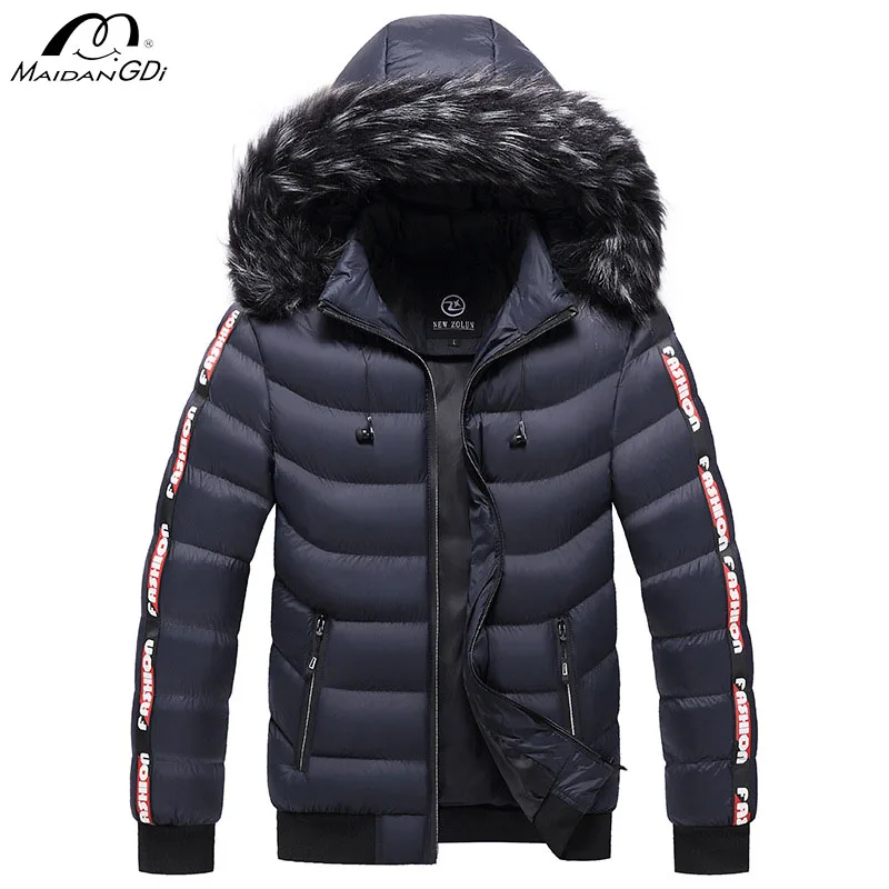 

MaiDngDi Winter Men Hooded Fleece Jacket Fashionable Winter Warm Lined Cotton Mens Coat Outdoor Daily Classic Big Size Male Top