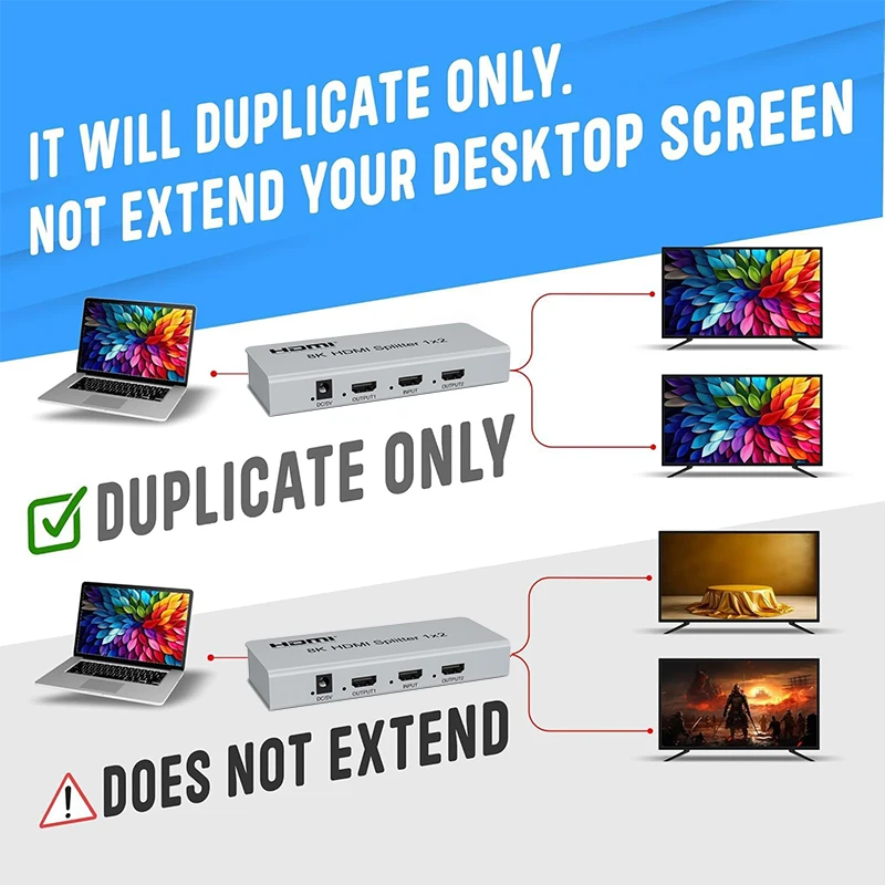 8K 60 هرتز HDMI الفاصل 1 في 2 خارج HDMI2.1 مقسم الفيديو 1x2 1x4 شاشة مكررة 4K 120 هرتز موزع الفيديو دعم CEC EDID HDR