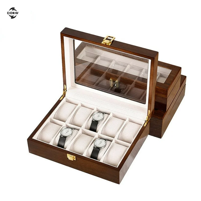 Watch Box 6 10 12 Bit Brown Coffee Wood Grain Light Spray Painted Watch Gift Box Man and Woman Jewelry Storage Display Stand