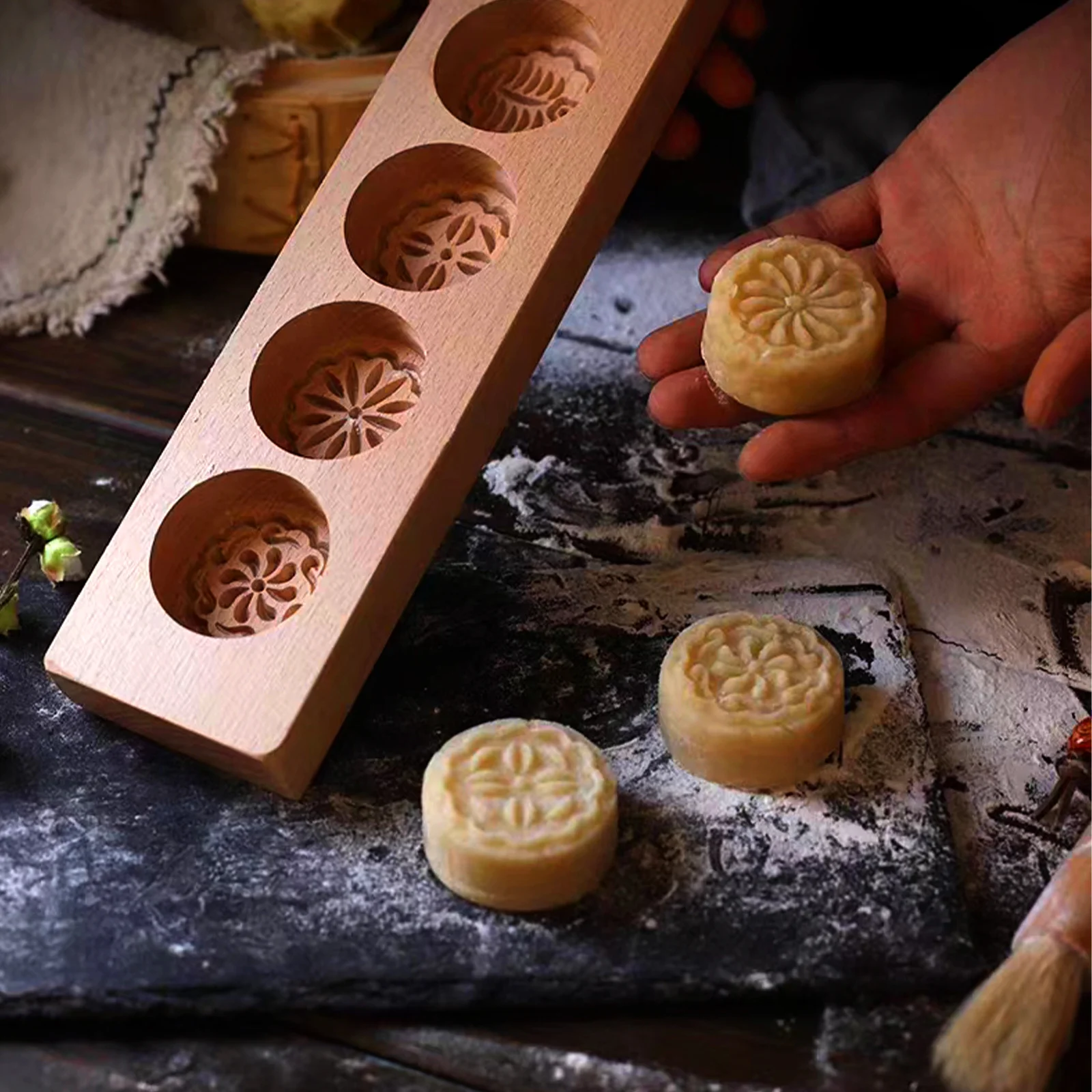 

Wooden Moon Mold For Baking Diy Pastry Kitchen Cooking Tool Festival Mid-Autumn Cake Mold Nonstick Bean Cake Molder Decorative