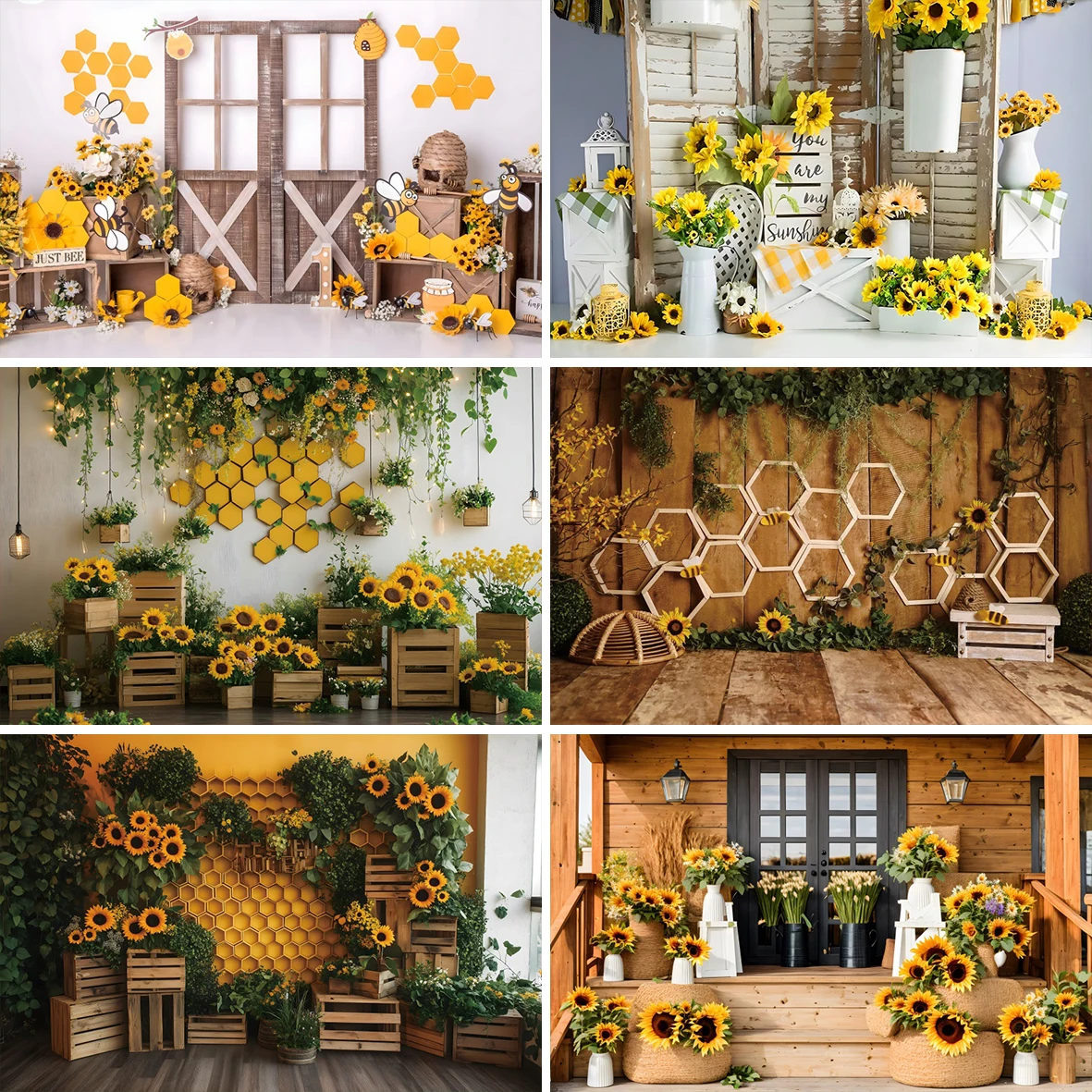 

Laeacco Sunflower Wooden Board Photography Backdrop White Vase Bee Hive Newborn Baby Shower Portrait Indoor Photocall Background