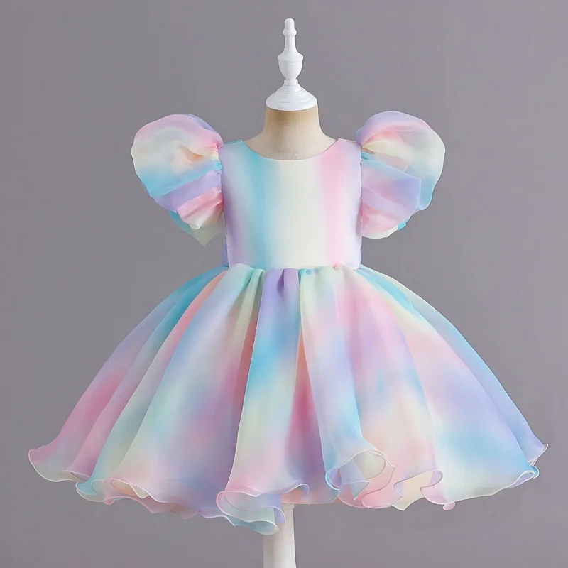 New Rainbow Sweet Tutu Kids Summer Dresses Princess Birthday Party Baby Girls Clothes Toddler Newborn Children Gowns 0-6 Years