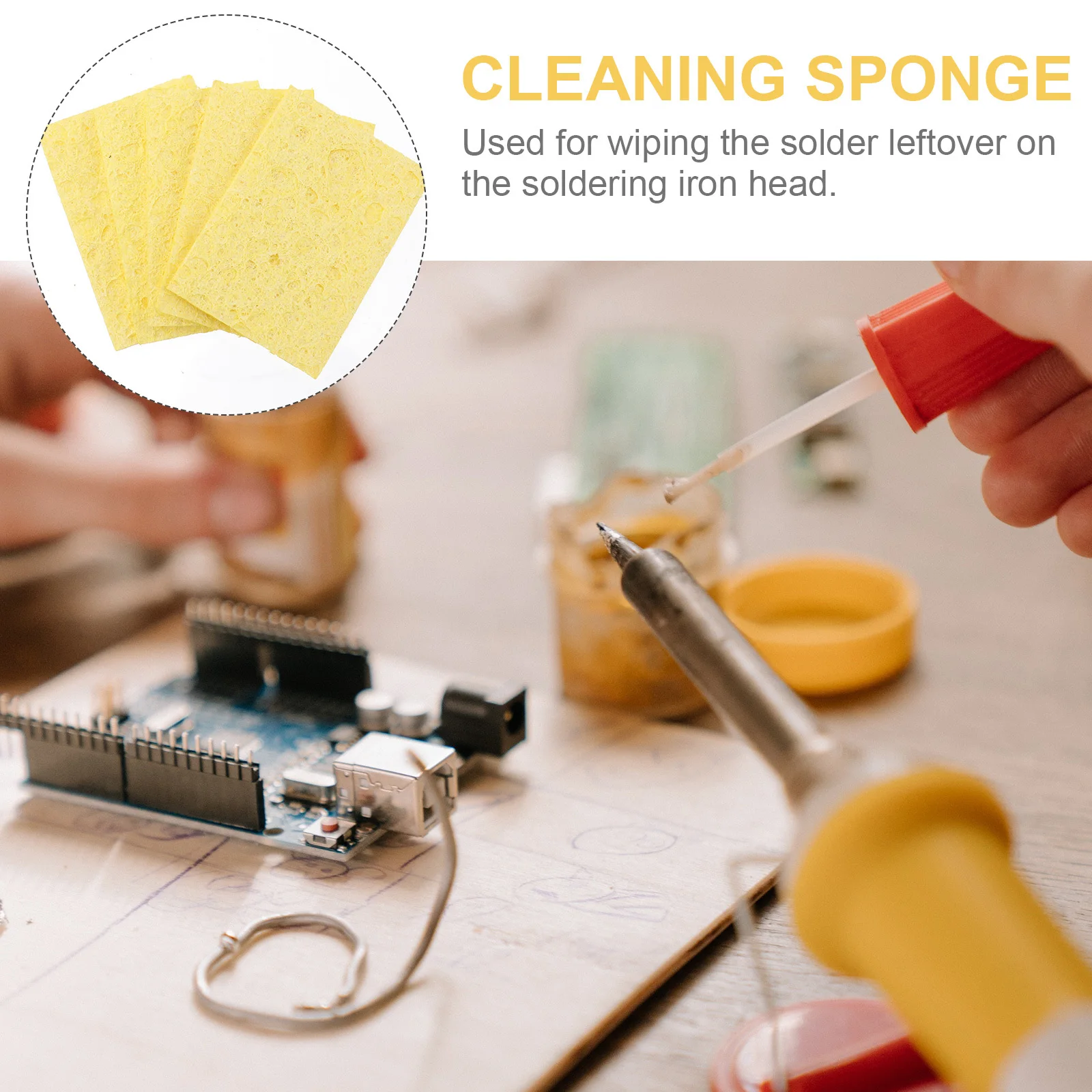 

30Pcs Soldering Iron Cleaning Sponge Large Expansion Coefficient Anti Scald Yellow Cleaning Sponge Welding Head