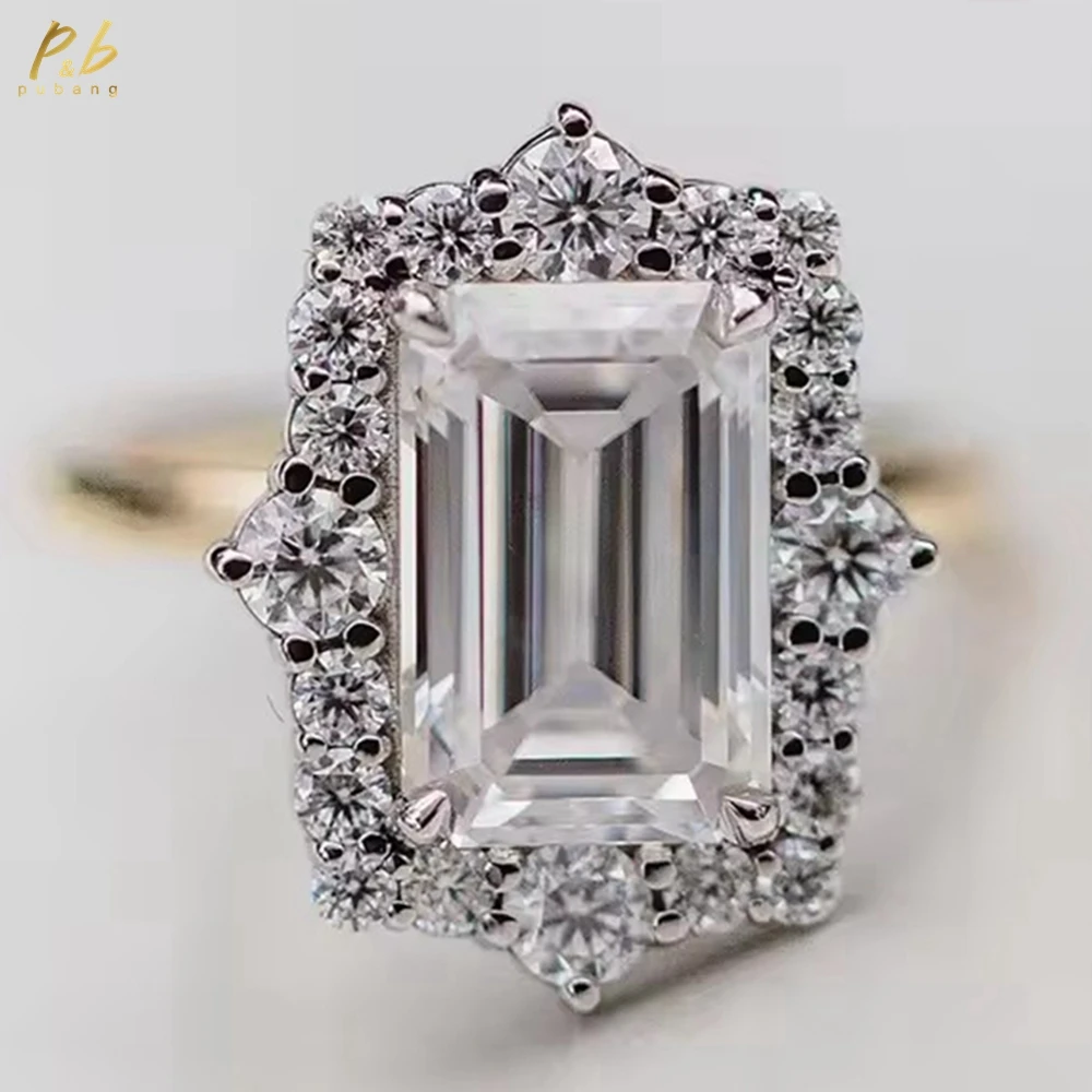 

PuBang Sparkling 3EX VVS1 Moissanite 18k Yellow Gold Wedding Ring 4.8 CT Emerald Cut Wedding Rings For Women Jewelry Bague Femme