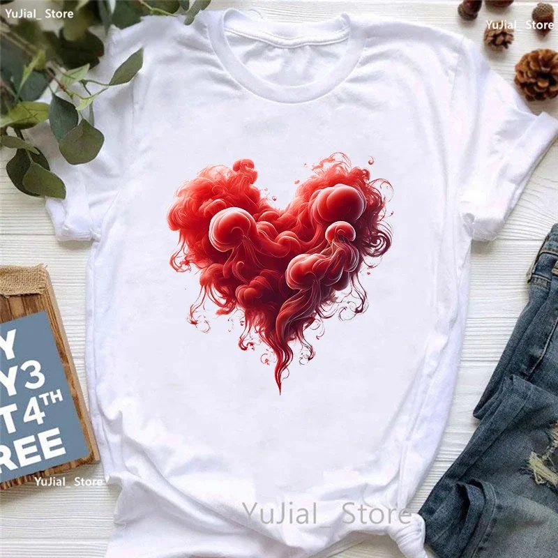 Fumo cuore amore stampato T Shirt ragazze estate moda manica corta Tshirt donna vestiti estetici T-Shirt femminile