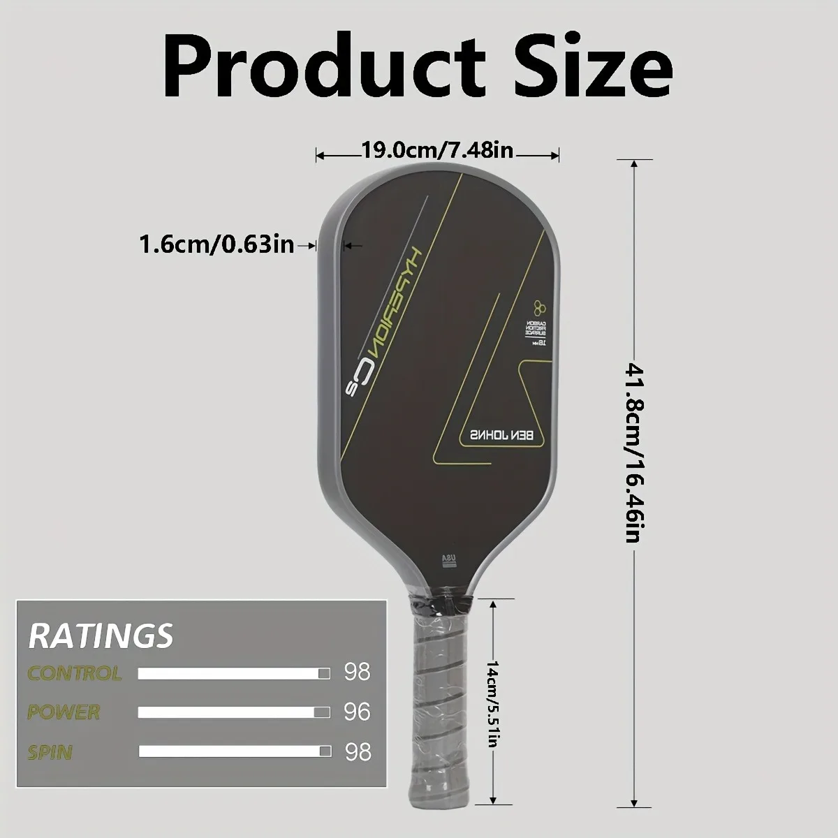 Ben John Super C2 Yellow Pickleball Paddle, 16mm Honeycomb Core, Matte Textured Surface, The Perfect Sports Gear