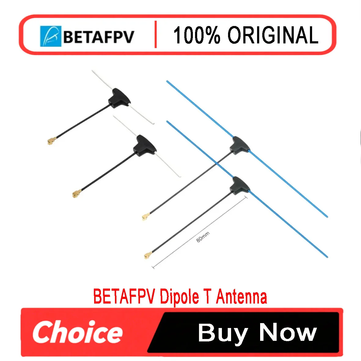 BETAFPV dipole T antenna for 2.4G/915MHz/868MHz receiver 2dBi gain, suitable for FPV drone DIY parts (2 PCS)