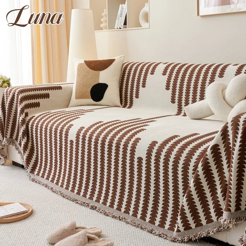 

Chenille Stripe Throw Blanket for Living Room Modern Style Line Couch Covers Blankets Dustproof Full Sofa Cover Office Nap Shawl