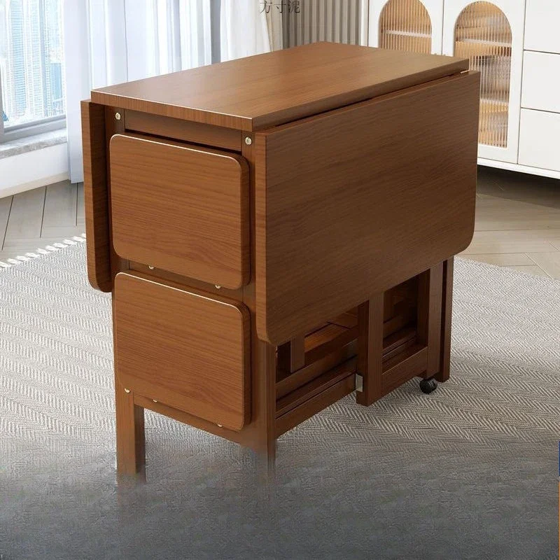 Solid wood folding dining table and chair combination dual-purpose small apartment integrated table rectangular living