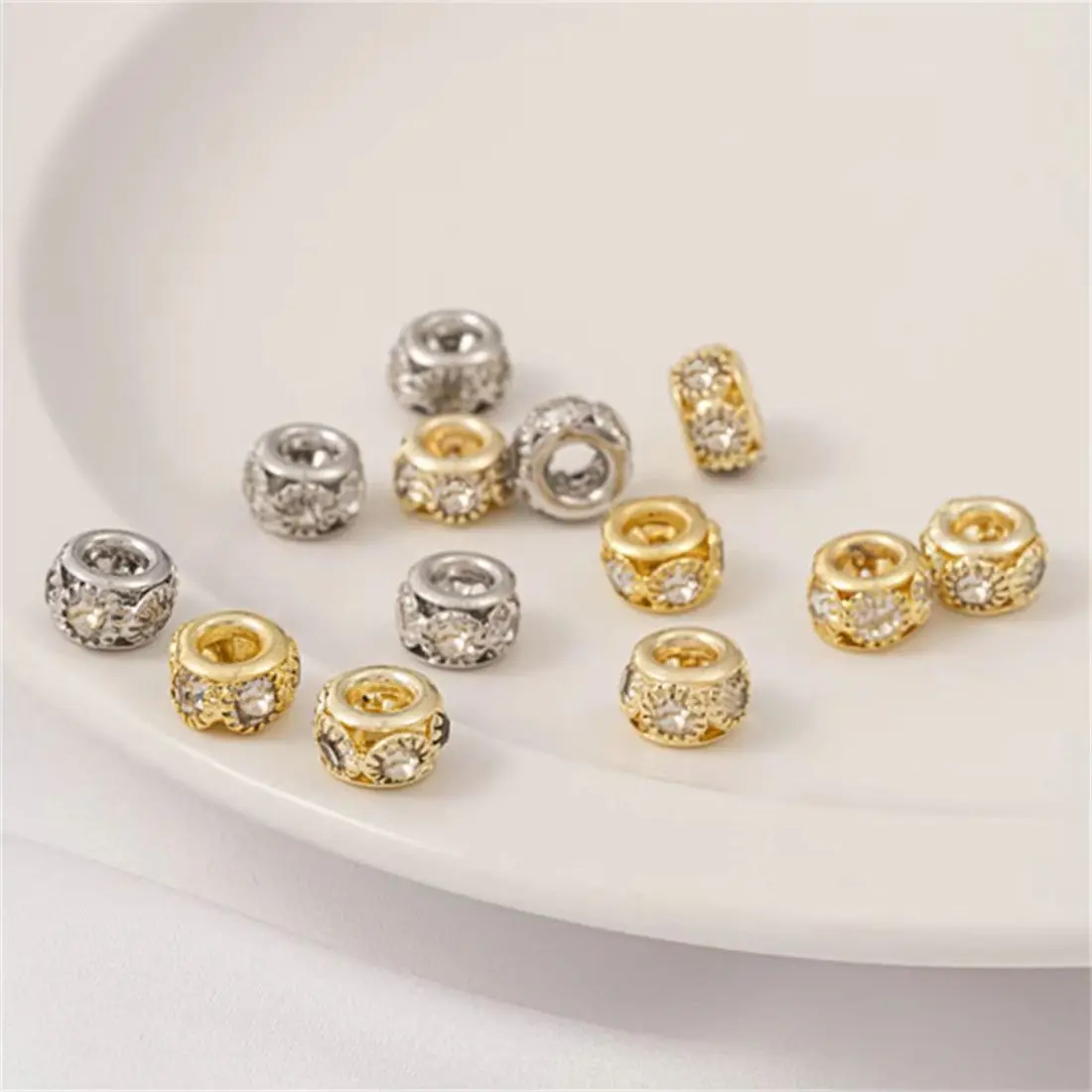 

10pcs 8x5mm 14K Light Gold & 18K Gold Tone Large Hole Barrel Spacer Beads, DIY Beaded Bracelet Jewelry Making Accessories
