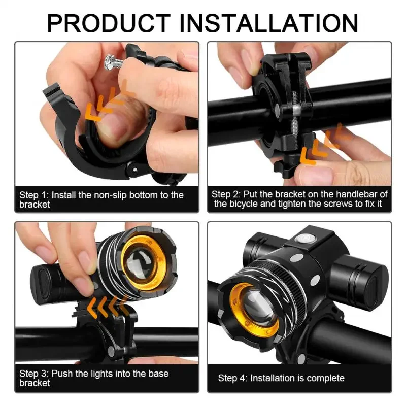 NEW T6 LED Bicycle Front Light With Taillight USB Rechargeable Lantern Zoom Bike Headlight Cycling Flashlight Bike Accessories image 5