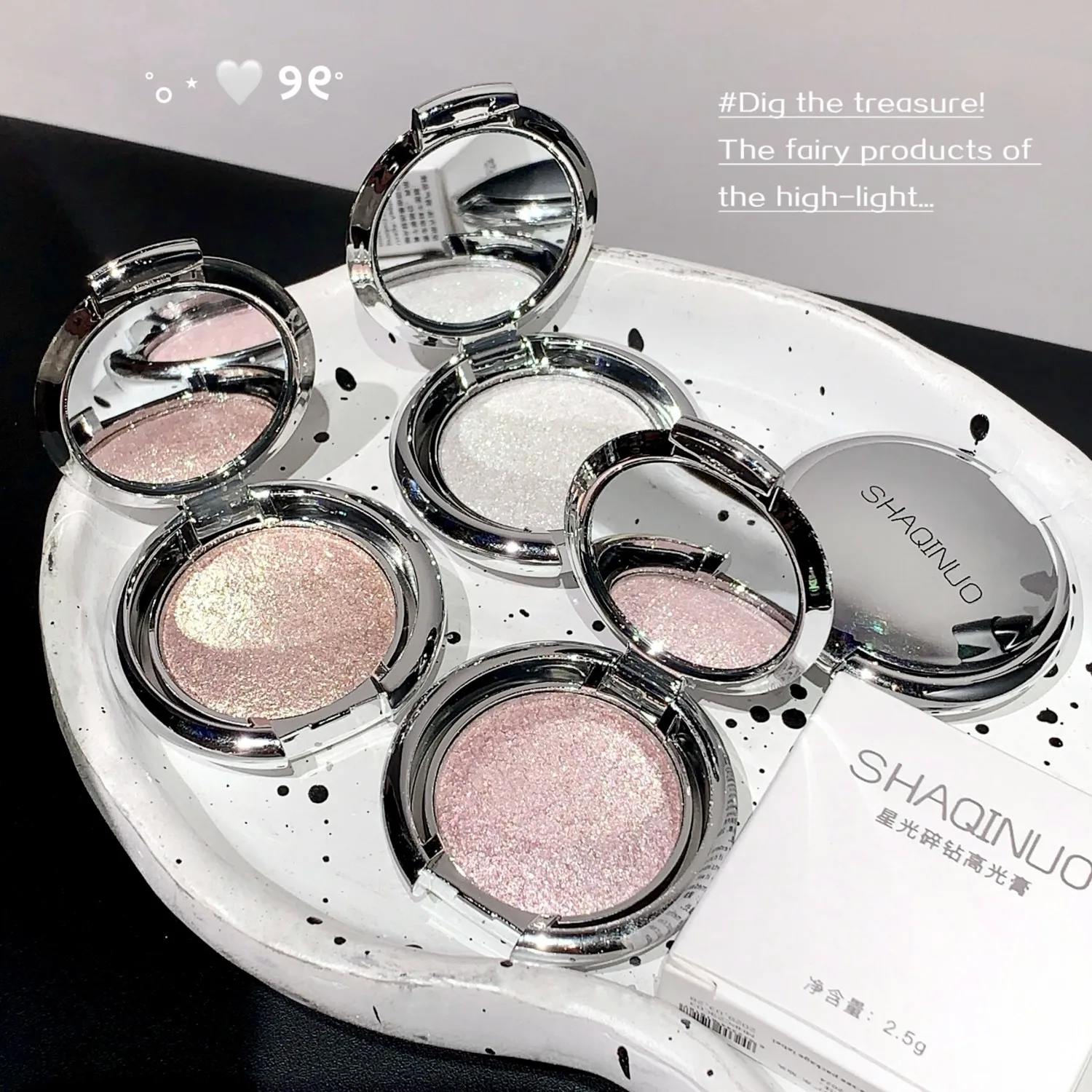 SHAQINUO 3 สี Pearlescent Flashy Face Contour Powder Compact พร้อม Fine Shimmer Highlighter Cream Powder Compact