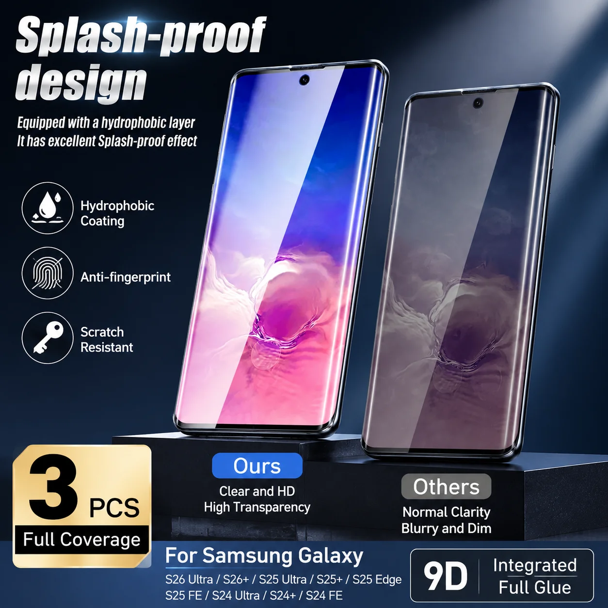 3Pcs Full Cover HD Tempered Glass for Samsung Galaxy S26 S23 S25 S24 Ultra S22 S21 S20 Plus S25 S24 FE Curved Screen Protector