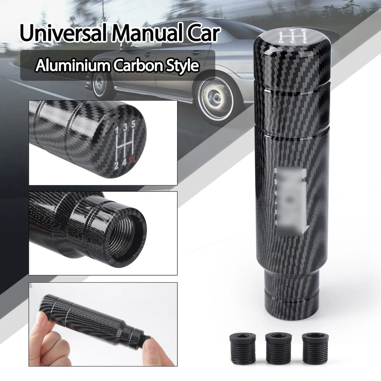 13/9CM Gear Shift Knob 8MM 10MM 12MM 5 Speed Carbon Fiber Style Universal Shape Manual Transmission Shifter Lever Knob