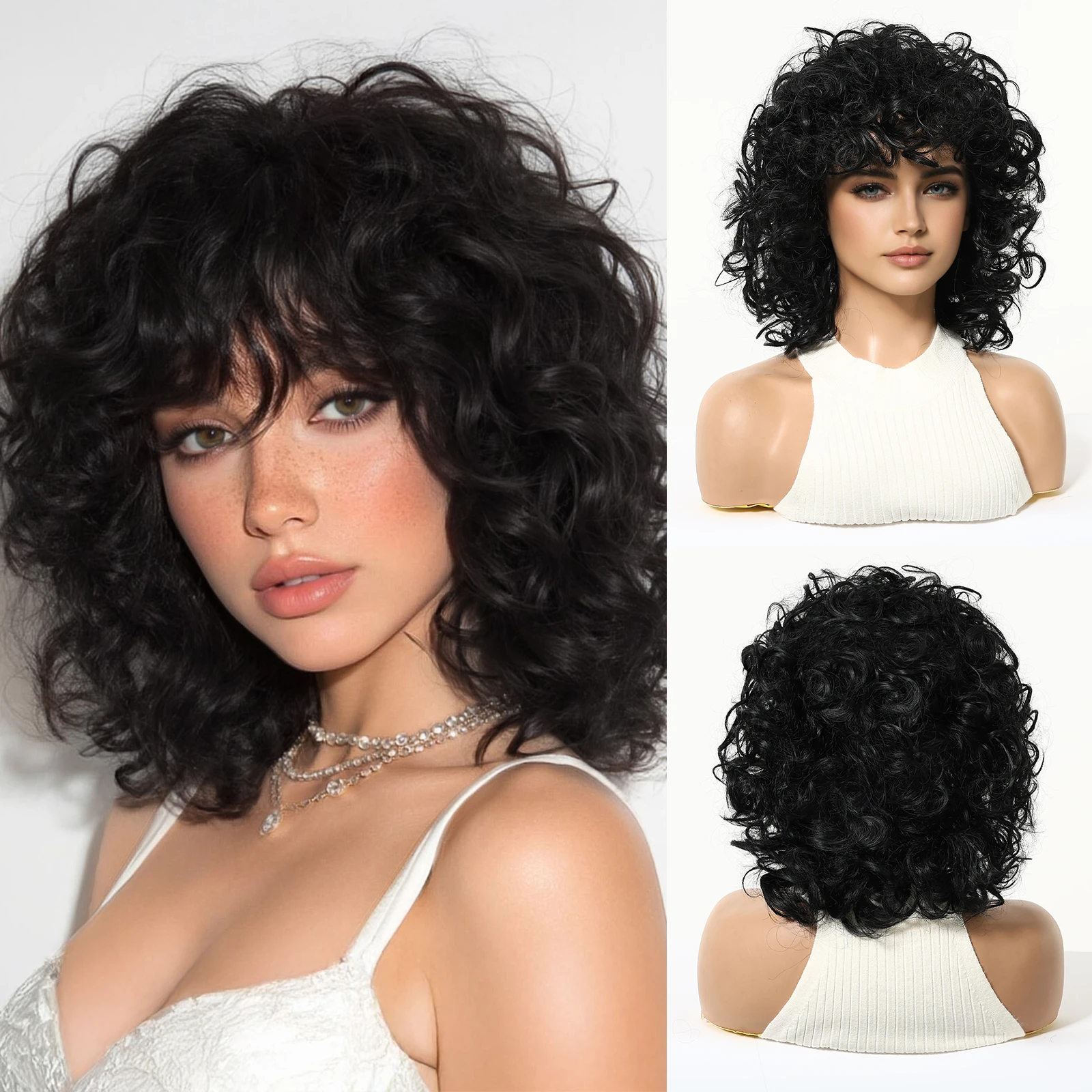 12 Inches Black Short Wavy Synthetic Cosplay Wig for Women Heat Resistant Fiber Natural Looking Daily Party Wear Christmas use
