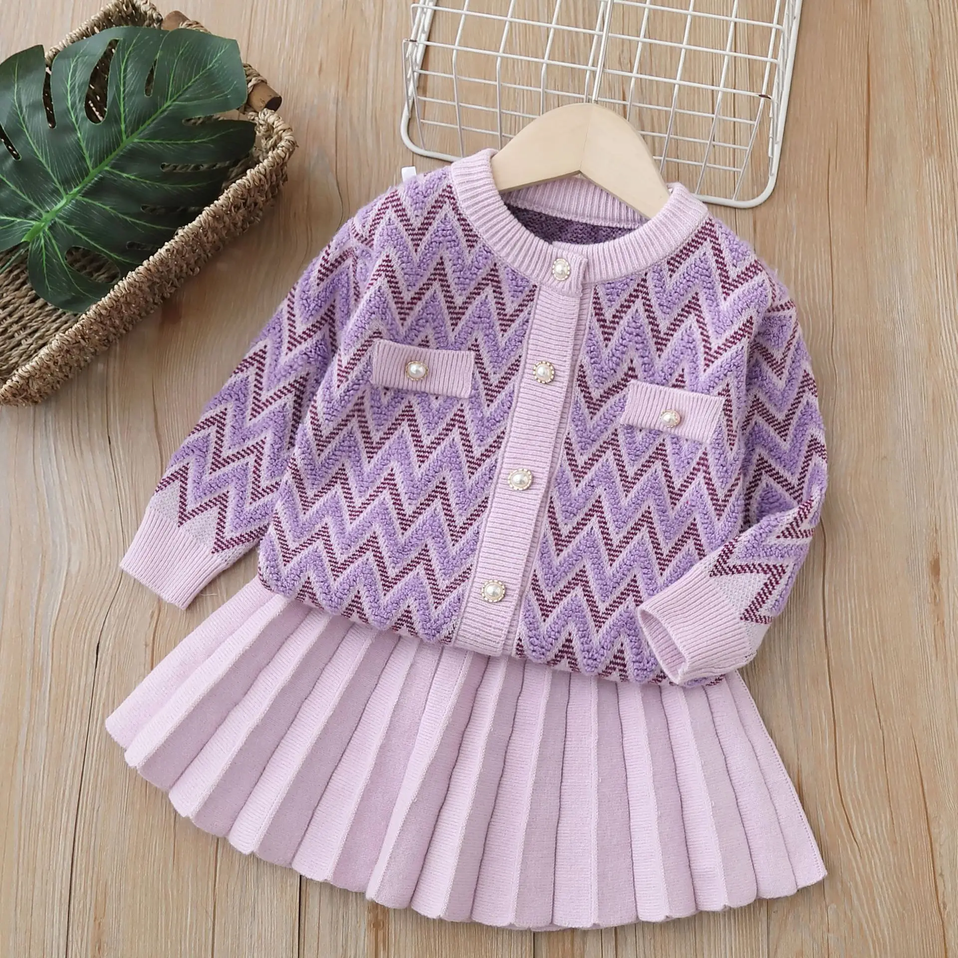 

Girls Dress Clothing Sets Spring Autumn Children Knitted Sweater Coats Skirts 2pcs Party Suit For Baby Costume Kids Outfits 6Y