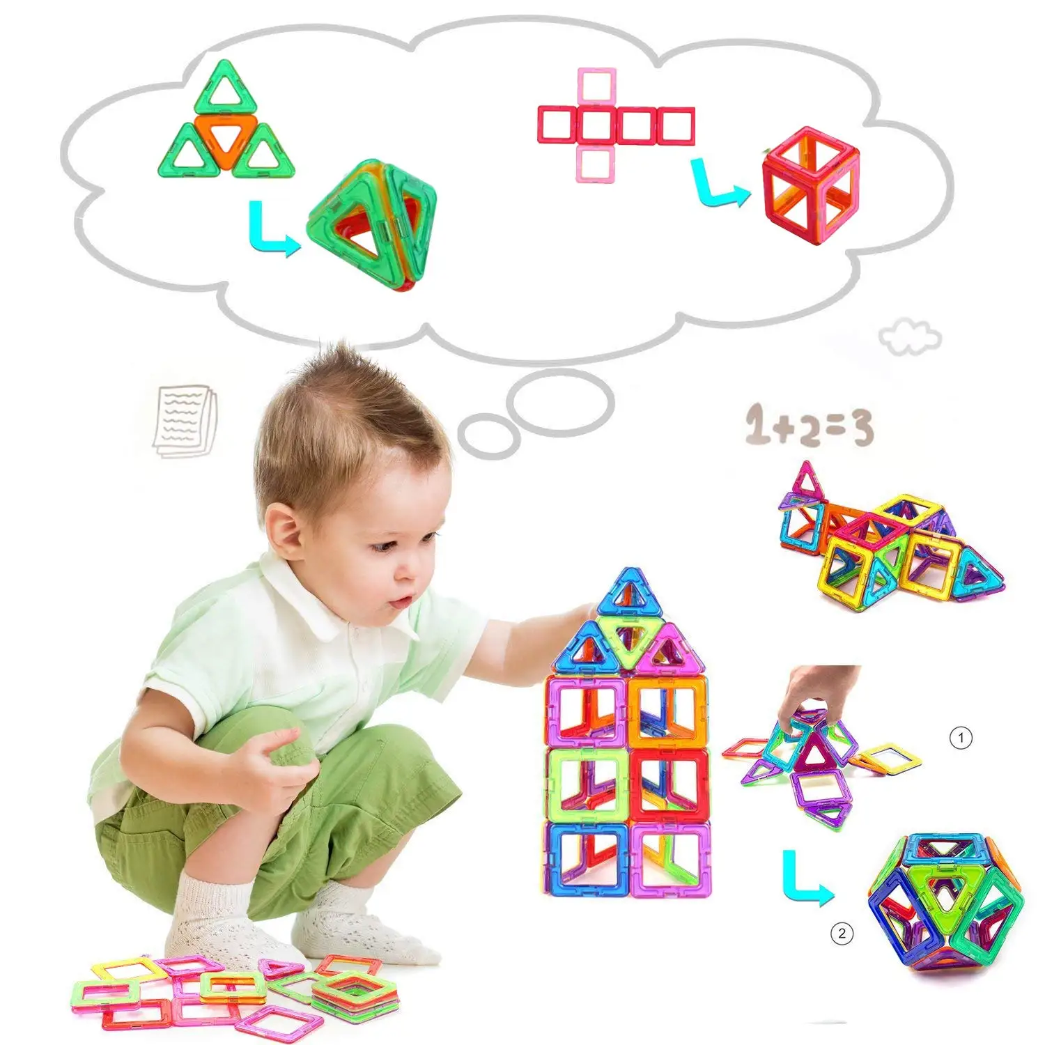 42Pcs Kids Magnetic Building Blocks Mini Size Magnet Toys for Boys Girls Construction Set Enductional STEM Toys for Children