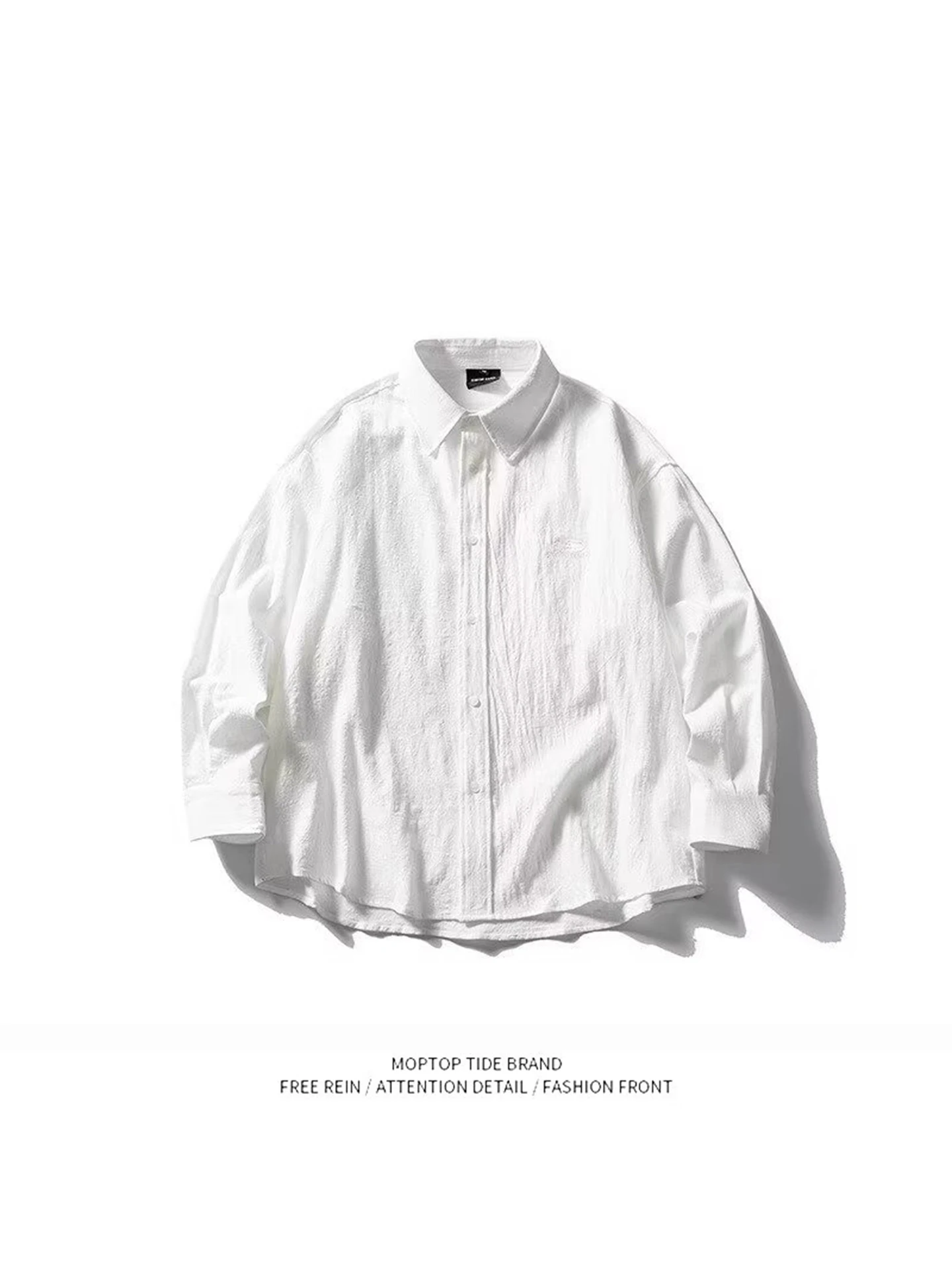 

Spring 2026 Men's Basic Color Collared Casual Shirt Trendy Retro Brandless Polyester Fiber Long Sleeve Youthful Popular