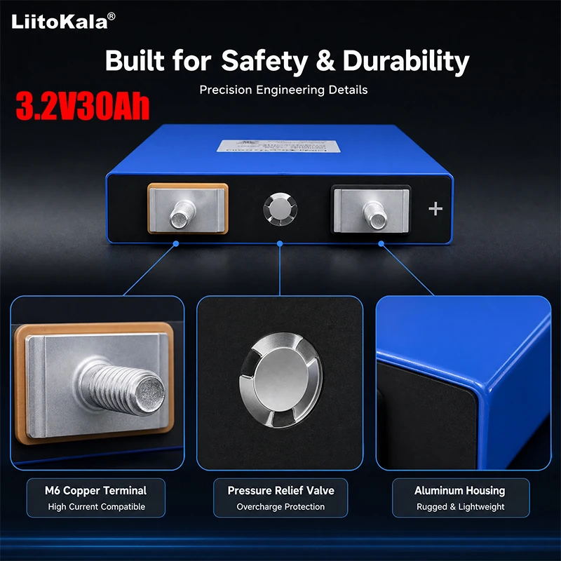 LiitoKala LiFePO4 Battery  3.2V30Ah 96Wh 4000 Cycles For RV, Solar & Off-grid Systems Solar Power RV Backup Power